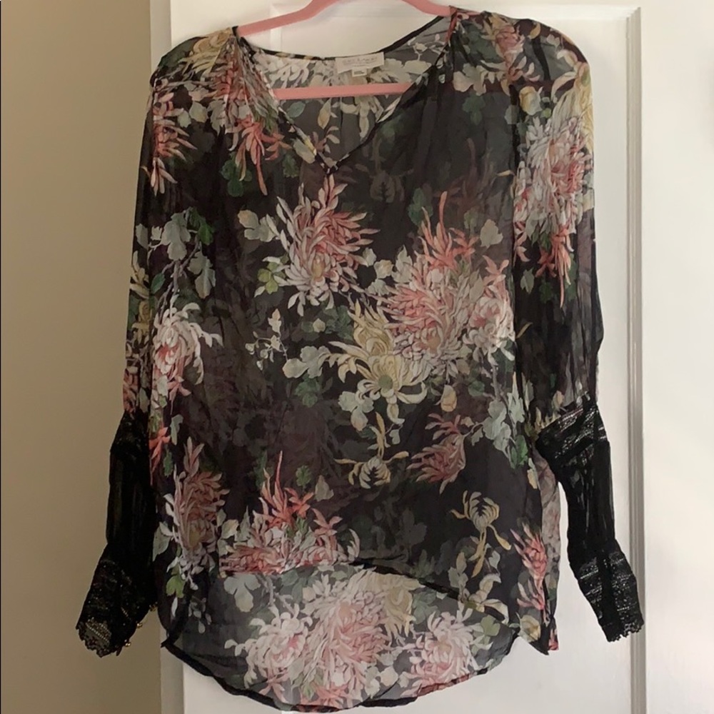Black Chiffon floral long sleeve blouse